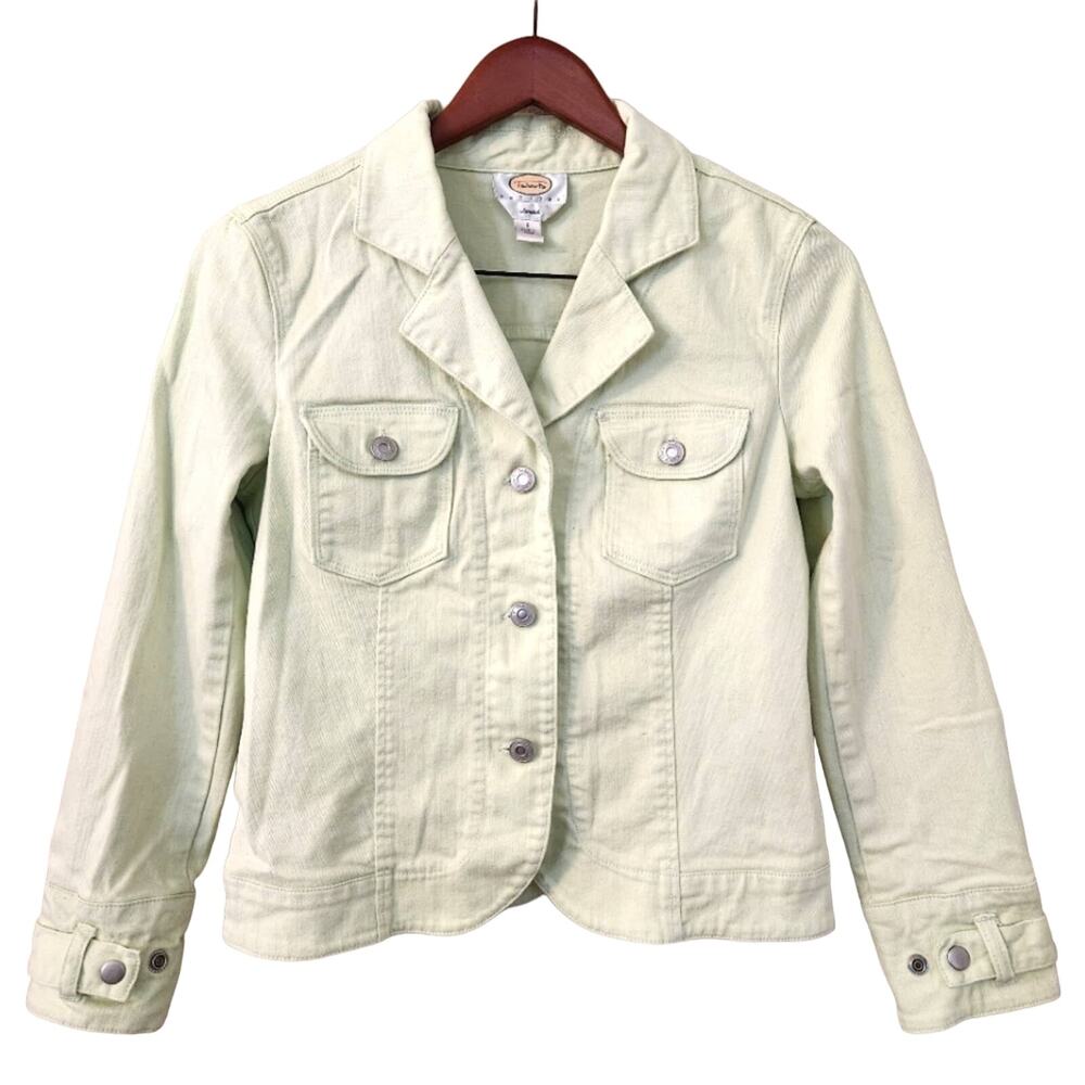 Talbots Women's Petite Stretch Jean Jacket Pale Lemon Lime Size 8P